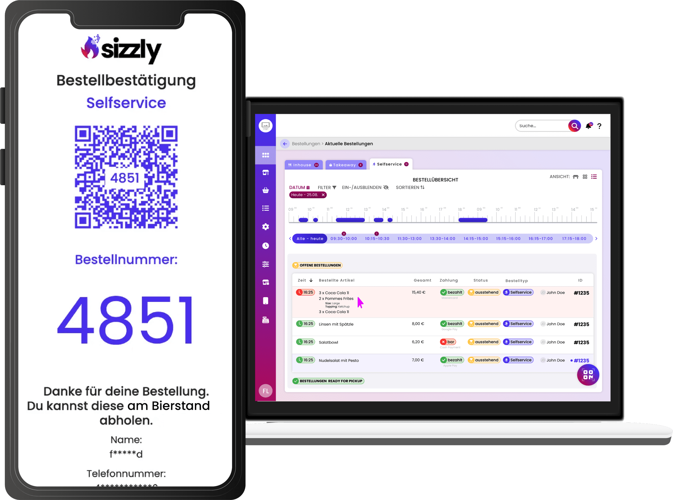 screens of ordering app and event app